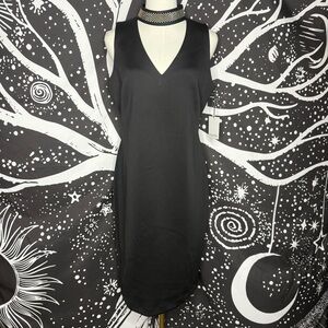 Calvin Klein Black Sheath Dress NWT Studded Choker V-Neck Scuba Knit Sz 10 Party